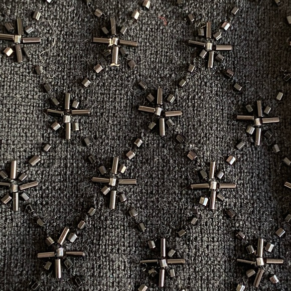 Vintage 90s Ann Taylor Beaded Cardigan V-neck Merino Wool Black Bugle Beads - Picture 7 of 15